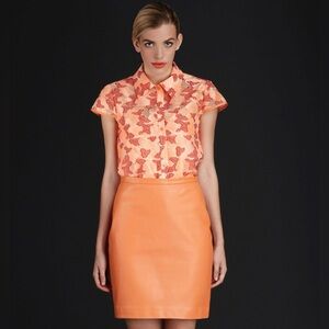 Crystal Jo 100% Lambskin Leather Orange Skirt